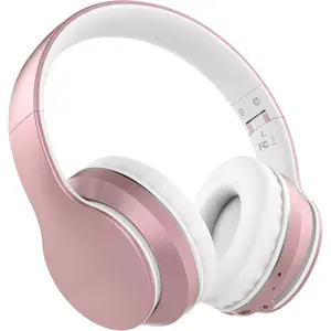 B9 Bluetooth Headphones Over-Ear, 60 Hours Playtime Wireless Headphones with Microphone, Hi-fi Stereo Lightweight Folding Headset, Volume Control for Travel Home Tablet PC Office (Rose Gold)
