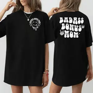 Funny Mothers Day Gift For Stepmom Badass Bonus Mom Shirt 2 Sides Stepmother Tee Badass Cool Mama Shirt Unisex Short Relaxed Fit T-Shirt