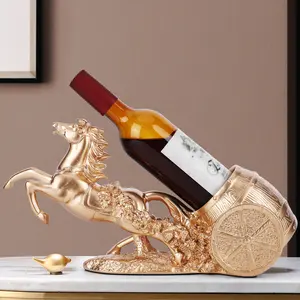 Sturdy Rustic Stylish Brown Horse Motif Wine Rack Set, 44x14x21cm Dual-Purpose Freestanding Bottle Holder Statue, 1-Bottle Capacity Kitchen & Bar Display Stand for Wine Lovers