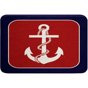 Feelyou Thick Striped Pattern Nautical Bathroom Rugs, Red Blue White Ocean-Themed Bath Mats, Absorbent Shower Bathroom Accessories