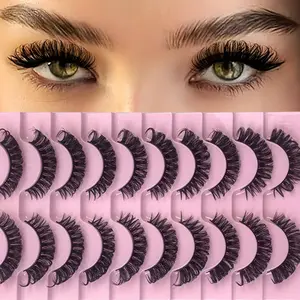 10 Pairs of Russian Strip Lashes - 14mm 3D Cat Eye, Curly Faux Mink Eyelashes with Natural & Mixed Style, Beginner-Friendly, 0.07mm Thickness, Perfect for Everyday or Special Occasions, Everyday Eyelashes Natural Style Lashes Curly Eyelashes