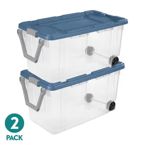 2-Piece 160 Qt Wheeled Storage Boxes, Extra Large Durable Clear Plastic Bins with Latch Lids, Home Organizers for Storage Needs