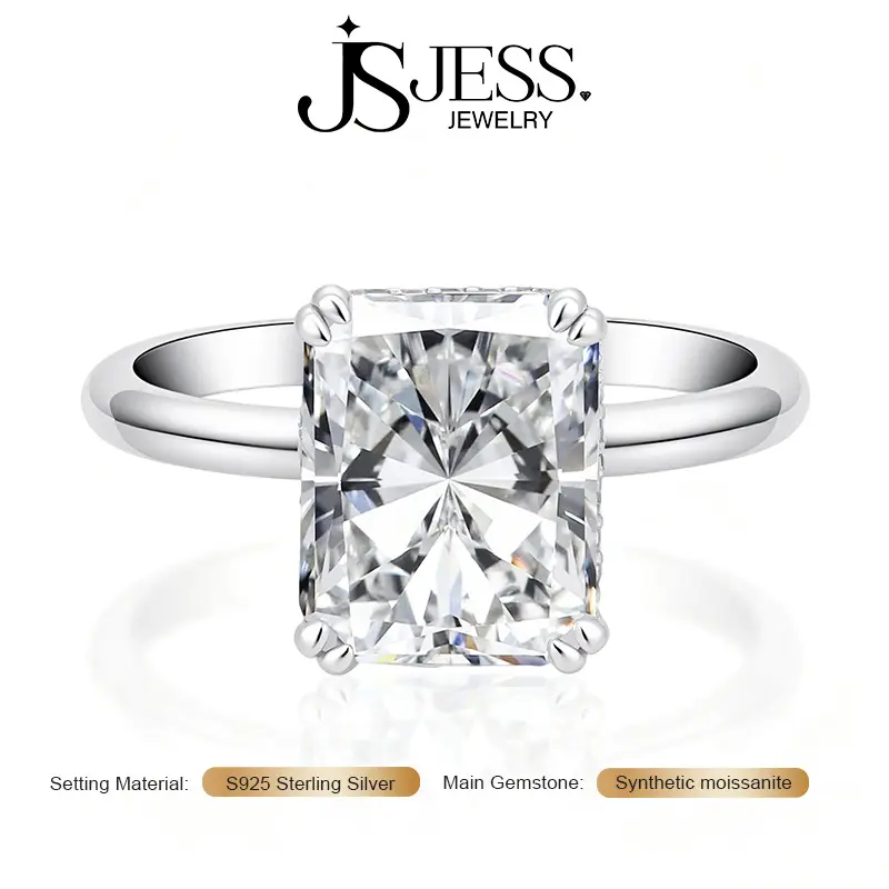 【Euro Vow】4CT DE Color VVS1 Radiant/Emerald Cut Full Moissanite Engagement Ring, S925 Sterling Silver Wedding Band for Women