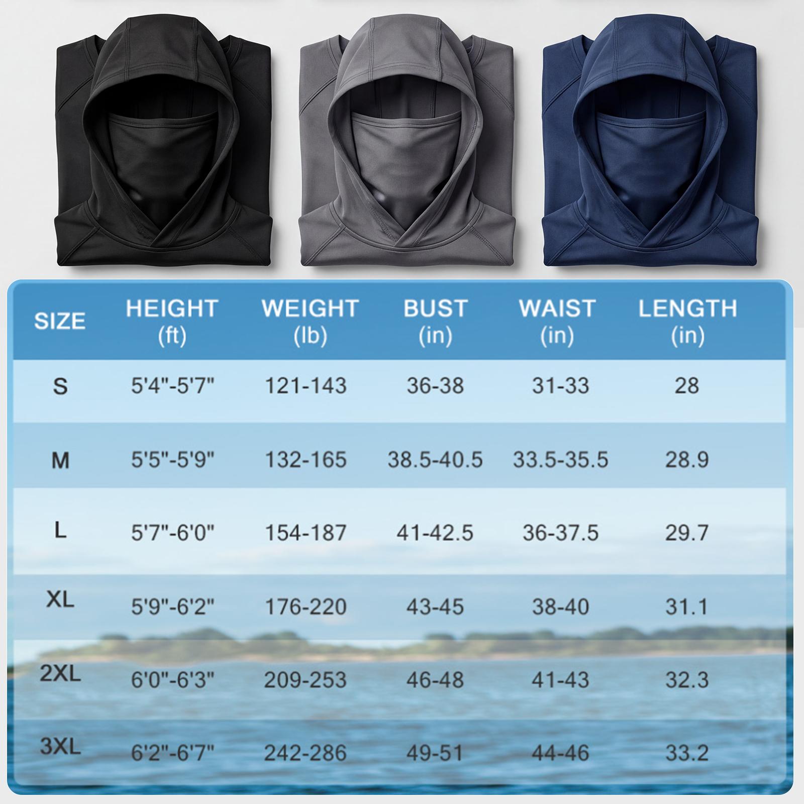 6/3 Pack Men's  UPF Sun Protection Slim-Fit Long Sleeve Compression Hooded Shirts - High Stretch, Quick Dry, Breathable Athletic Tops with Attached Drawstring Mesh Face Mask, Lightweight Cooling Activewear for Fishing, Outdoor Work, Ideal for Husbands
