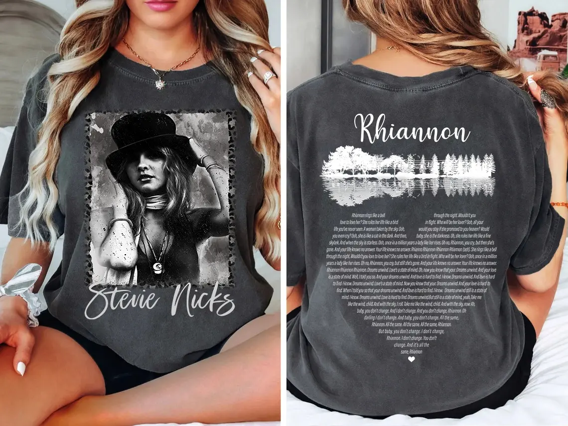 Stevie Nicks Rhiannon Vintage Guitar Design with Song Lyrics T-Shirt, Sweatshirt & Hoodie - Classic Rock Fan Apparel, Perfect Gift for Music Lovers