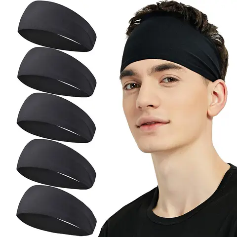 Sports Headband, 5 Counts Sweatband Sports Headband for Running, Cycling, Basketball, Fitness Workout Stretchy Unisex Hairband, Sports Accessories