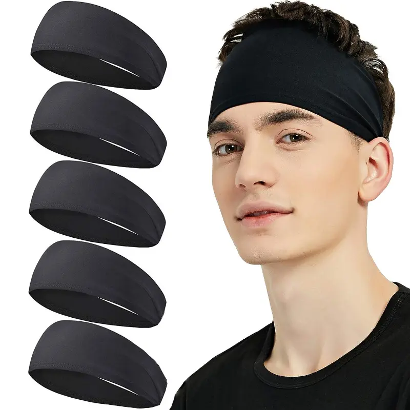Sports Headband, 5 Counts Sweatband Sports Headband for Running, Cycling, Basketball, Fitness Workout Stretchy Unisex Hairband, Sports Accessories