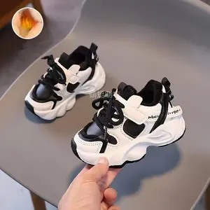 New2025 New Kids' Fleece-Lined Winter Shoes - Low-Top Sneakers with Closure, White & Black Colorway, Durable PU & PVC Construction for Toddler Boys & Girls, Warm Comfortable Walking Shoes