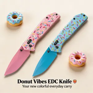 Tool knife donut pocket lightweight foldingtool for women, perfect for package opening,snack prepand simple everyday tasks use compact edc pocket safetymetal knife button lock fruit  camping knife  convenient  knife survival gift