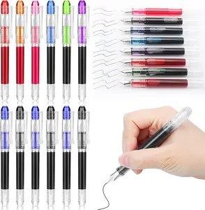 Clabby 12 Pieces Disposable Fountain Pens, Quick-Drying Ink Pen, Smooth-Writing Multicolor Art Supplies for Sketching, Journaling, Calligraphy and Doodling (Mixed Colors)
