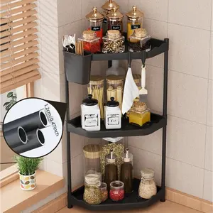 Multi-Layer Kitchen Corner Shelf, Wall Shelf Unit, 2 Layer/3 Layer Triangle Rack, No-Drill Wall Mount Spice Rack, Wall Mounted Organizer, PP & Painted Tube Material, Suitable for Kitchen Bathroom