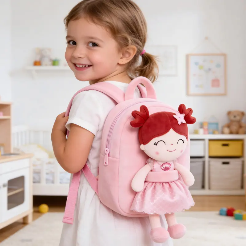 Toddler Girls' 2-in-1 Wash-Safe Plush Backpack with Detachable Animal Character Doll, Polyester Preschool Bag, Cute Doll+Backpack, Christmas Gift for First Day of School or Play