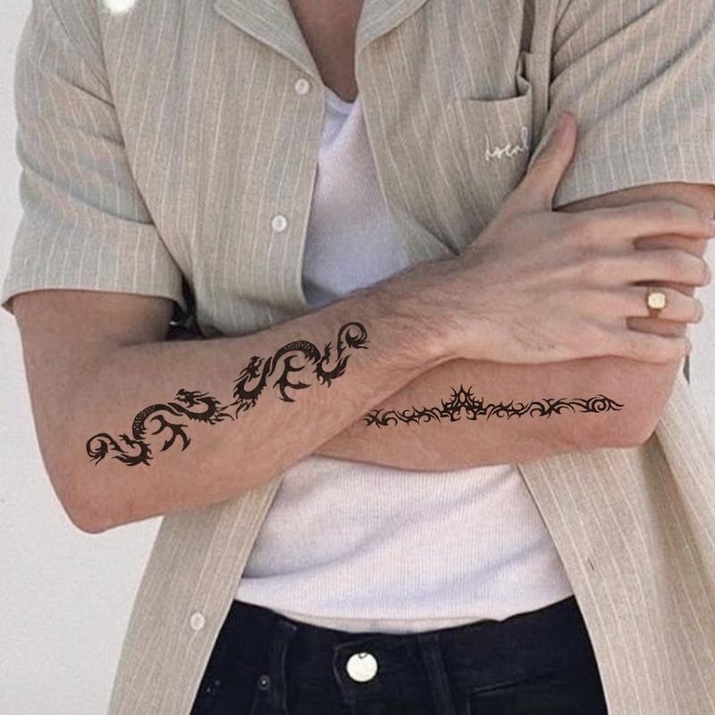 6pcs Black Thorns Tribal Totem Waterproof Temporary Tattoo Sticker Scorpion Fake Tattoo Sticker Arm Foot Waist Tattoo Men Women