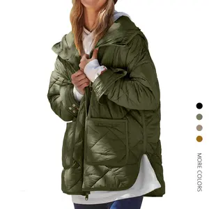 Danedvi Womens Quilted Puffer Jacket Hooded Long Sleeve Zip Up Winter Coat Lightweight Warm Jackets with Pockets trench  coat  buttoned  top Casual Fabric Womenswear Polyester Outerwear Comfort Fitted Basic Minimalist