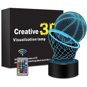 Basketball Gifts 3D Illusion Night Light Lamp Toys with Remote Control 16 Colors Changing, Basketball Accessories Stuff Decor Birthday Christmas Valentines Day Gift for  Fan Boys Girls
