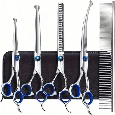 Professional Pet Grooming Scissors, Stainless Steel Dog and Cat Clippers, Curved Straight Upward Blades, Ambidextrous Design, Grooming Tools, Groomer Tools, Grooming Products, Supplies
