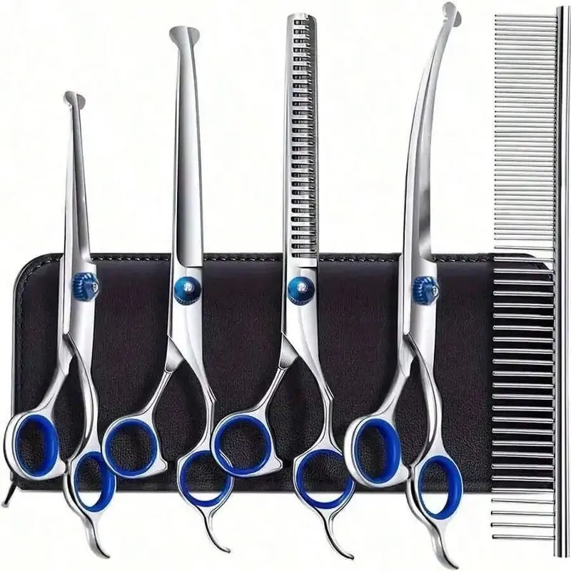 Professional Pet Grooming Scissors, Stainless Steel Dog and Cat Clippers, Curved Straight Upward Blades, Ambidextrous Design, Grooming Tools, Groomer Tools, Grooming Products, Supplies