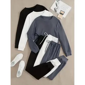 3 Sets of Cozy Women's Solid Casual Lounge Sets - Long Sleeve Round Neck Tops & Jogger Pants for Fall - Comfortable Relaxed Fit, Soft Fabric, and Versatile Style Loungewear Pajama Polyester Nightwear Winter WomenswearGift