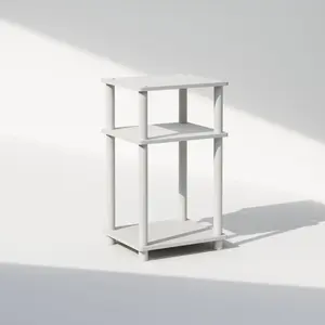 JUST White 3-Tier Open Shelf Durable Easy Tool-Free Assembly Side Table - Apartment Decor, Furniture for Studio Apartments, End Table for Bedrooms & Small Spaces, Furniture For Apartment