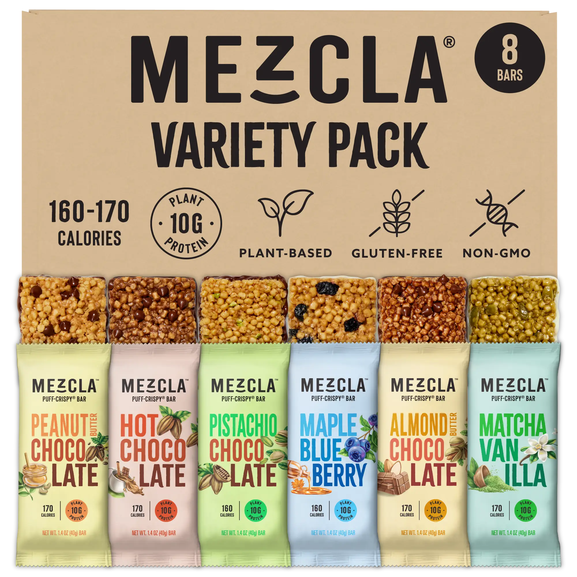 Mezcla Puff-Crispy Protein Bars - Variety Pack - Gluten Free & Vegan Protein Bar...