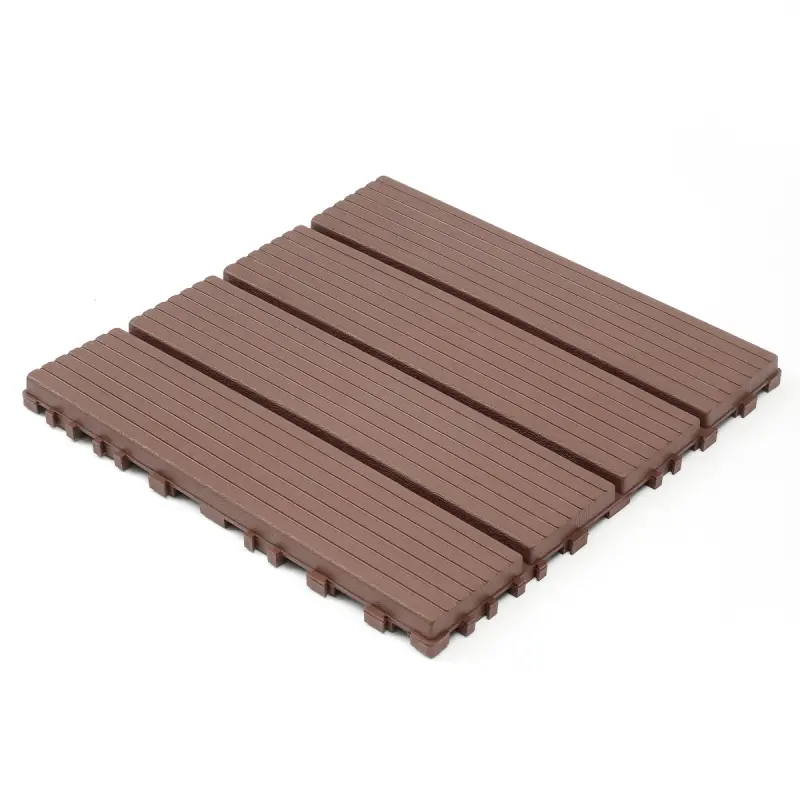 44 Packs 12in x 12in Plastic Interlocking Outdoor Floating Flooring Click-Parquet Tiles - Brown-Black Iridescent Victorian Style, High-Gloss Water-Based Ultra-Durable Self-Leveling Epoxy, Waterproof All-Weather for Backyard, Pool Area