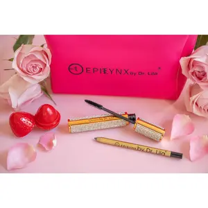 Allergen-Free Makeup Gift Set | Mascara + Eyeliner + Lip Balm + Fun Cosmetic Bag | Gluten-Free Vegan Hypoallergenic