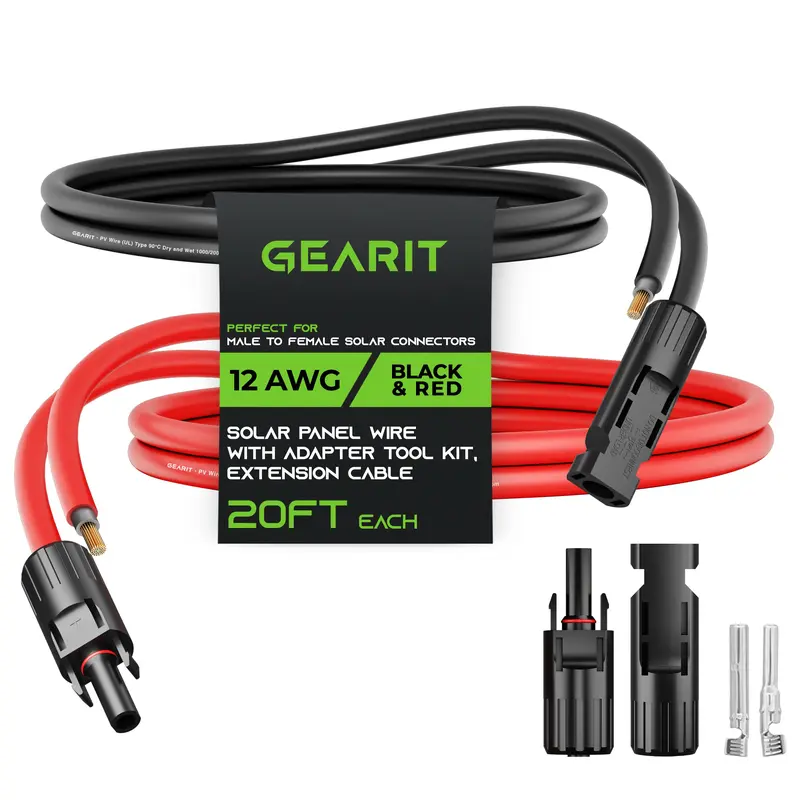 GearIt 12AWG Low Loss Solar Panel Extension Cable Kit Set - IP67 Rated Waterproof Lock Connectors, Female Power Transfer Adapter, Built to Handle Extreme Cold and Heat, Outdoor Safe Wire