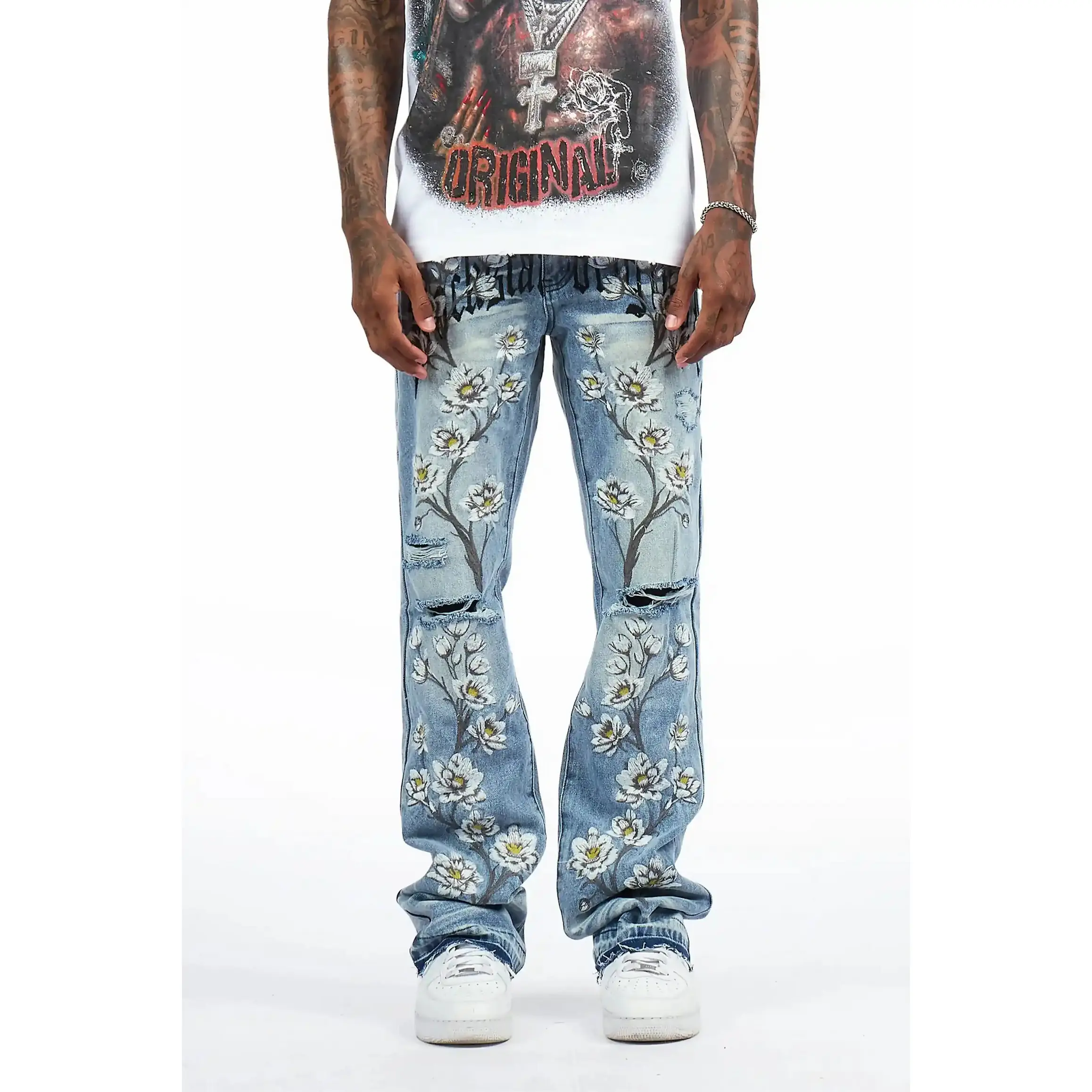 Folor Light Blue Stacked Flare Jean