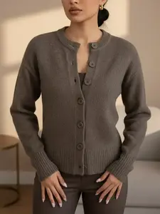 Elegant Women's Knit Cardigan Sweater, Knitwear, Vintage Casual Simple Design, Perfect for Spring/autumn/winter Seasons, Ladies Fashion Outerwear