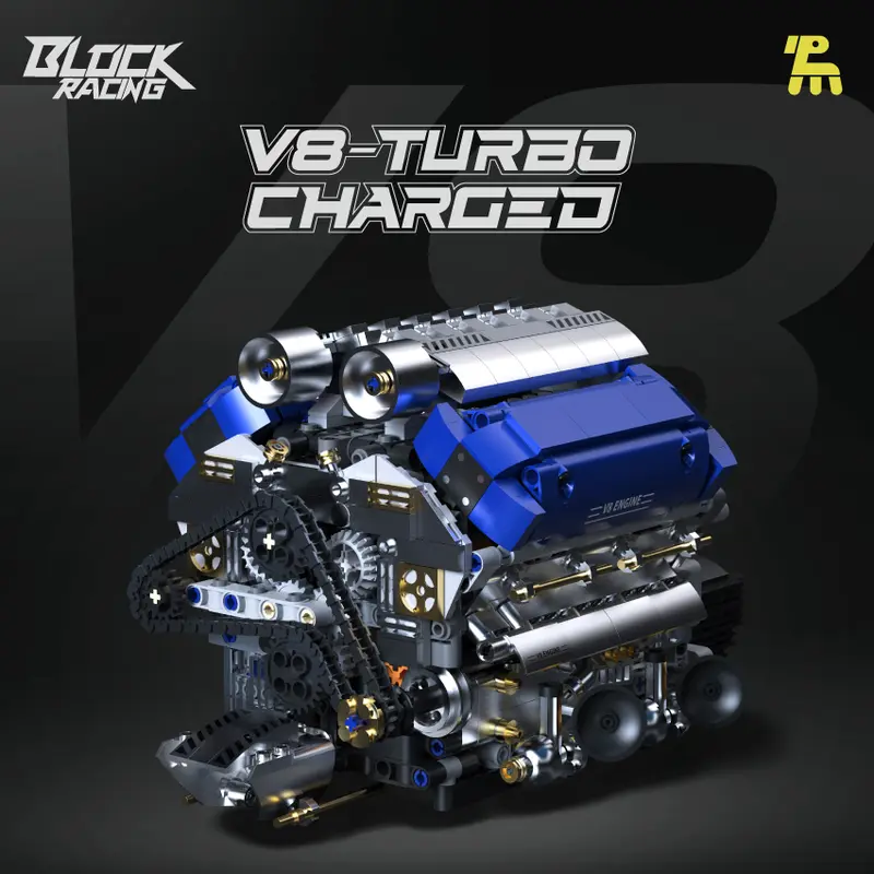 V8 Engine 3D Model Building Kit - BPA-Free Unisex DIY Mechanical Toy, Visible Cylinder Action, Blue Electroplated Desktop Decor, Engaging Kit, Collectible, Cool Gifts for Guys for Birthdays, Car Enthusiasts