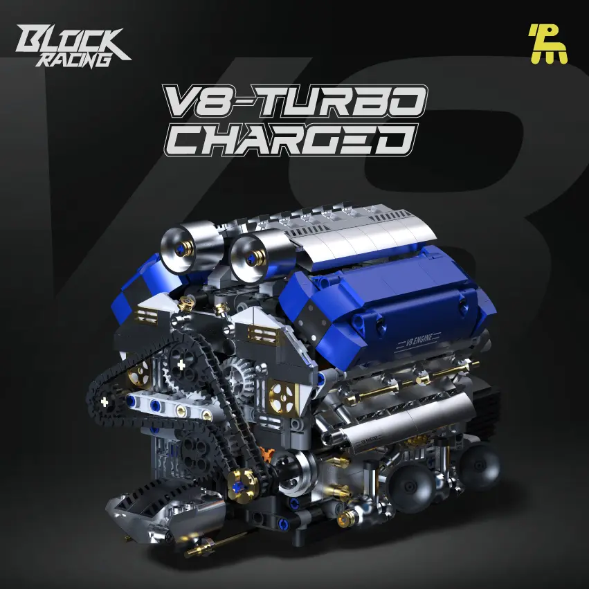 V8 Engine Model Kit - Engaging Car DIY Buildable Mechanical Puzzle STEM Learning Toy, Visible Cylinder Linkage, Blue Electroplated Desktop Decor, Car Enthusiast Father's Day Gift, Engaging Kit