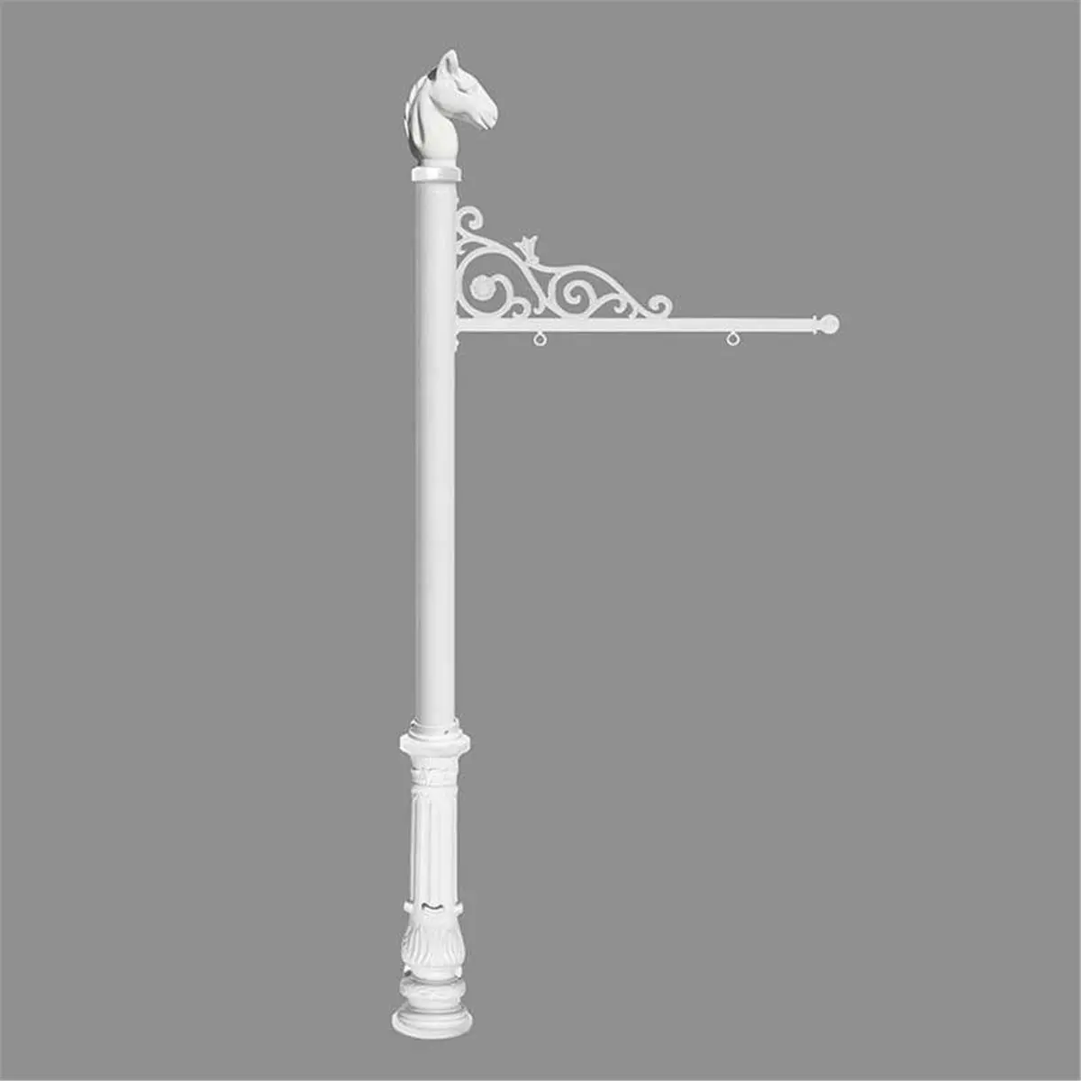 212 MAIN 5-in Paint-Finished Aluminium Prestige Real Estate Sign System, Decorative Hanging Sign with Scroll Arm, Horse Head Finial & Ornate White Base for Western Home Business Decor