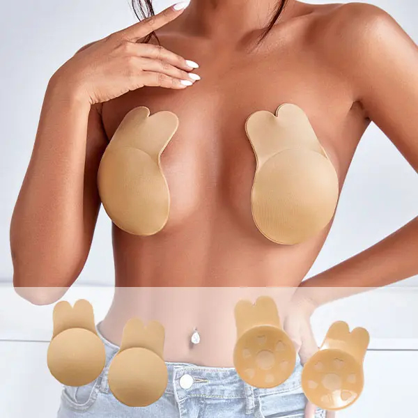 2 Pairs Minimalist Rabbit Ear Nipple Covers for Women Reusable Silicone Adhesive Bra Invisible Lift for Weddings Special Occasions