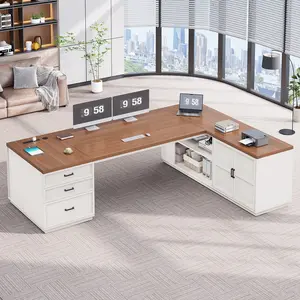 SEDETA 78.7 Inch L Shaped Executive Desk with 3 Drawers Modern Corner Computer Desk with Storage Cabinet Power Outlet Large Home Office Desk with CPU Stand