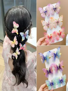 10pcs Random Color Gradient Butterfly Hair Clips, Super Cute Casual Hair Accessories, New Chinese Style Butterfly Hair Pins for Daily Use