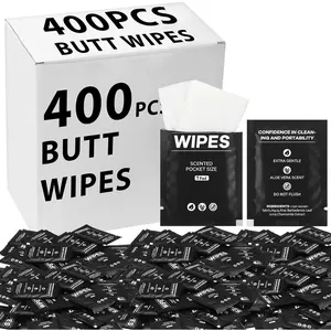 400 Pcs Butt Wet Wipes for Individually Wrapped Wipes for Man Travel Hand Face Body Adults Daily Use(Black)