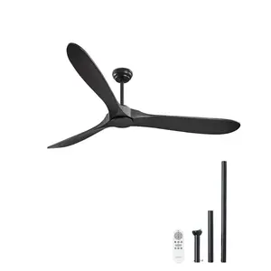 VEVOR 72-Inch Low Profile Flush Mount Ceiling Fan, 3-Wood-Blade, 6-Speed Remote Control, Reversible DC Motor, Low Noise Silent Operation Fan, Black, for Bedroom, Patio, Indoor/Outdoor Use, Low Noise Fan