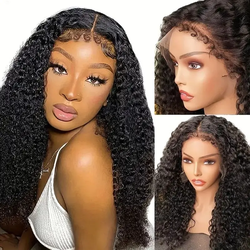 13X4x1 Transperant Lace Wig Human Hair Jerry Curly 4C Edge Wig 180% Density Pre Plucked With Baby Hair For Women