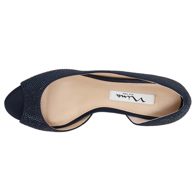 Nina Womens Rossie Rhinestone Peep Toe Evening Pumps Dress Casual Low Heel 1-2" - Blue