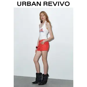 URBAN REVIVO Denim Fabric Shorts UWJ850033 - 2025 Women's Short-Length Bottoms, Elegant Trendy Casual OOTD Clothe for Lady, Women's Clothes