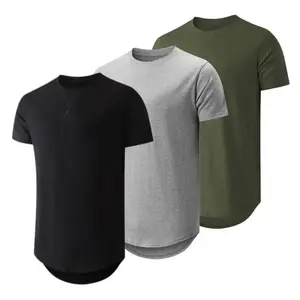 Mens 3 Pack Cotton Hipster Hip Hop Longline Crewneck Shortsleeve T-Shirt,Menswear Casual Streetwear Tshirt Tops spray jeans black outfit red leather Beige Black/Light Grey/Army Green