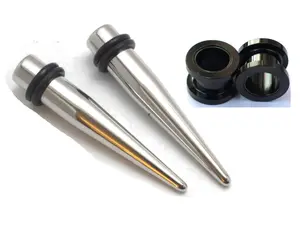 Pair of Black Titanium Tapers and Screw Tunnels Ear Stretching Kit Gauges Gauging Plugs 0g 2g 4g 6g 8g 10g 12g