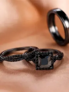 Luxury Female SyntheticCrystal Green Blue Zirconia Stone Engagement Ring Set Vintage Black Gold Color Wedding Jewelry For Women