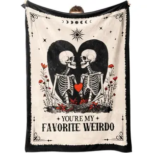 Goth Skeleton Romantic Blanket for Couples I Love You Gift for Him Her, Perfect for Anniversary Birthday Wedding Engagement Valentine's Day Christmas Flannel Fleece Throw for Men Women Boyfriend Girlfriend Ghost Design