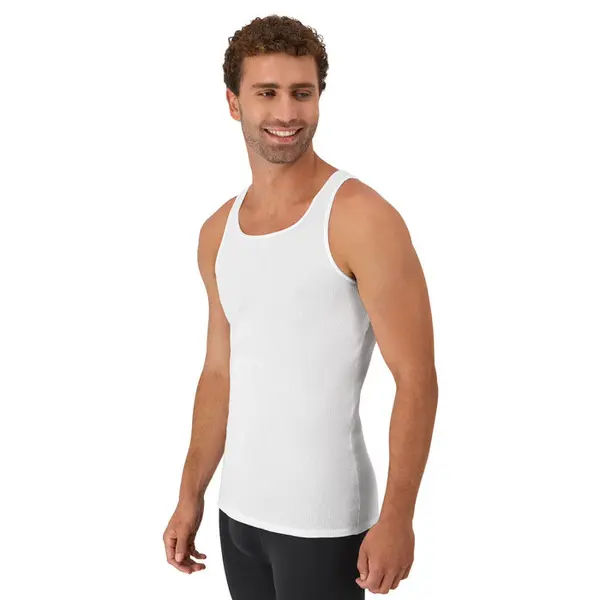 Hanes Men's Cotton Ribbed Undershirt Tank Top - Natural Fabric, Classic Hem, Menswear Sleeveless White Tops, 10-Pack, Plain