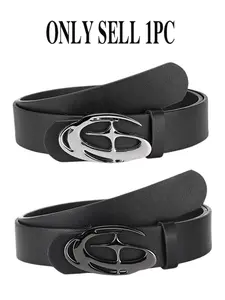 Y2K Punk Style Denim Belt, Silver Color Buckle, Adjustable Casual Waistband, Unisex PU Material, Perfect Birthday Gift or Friend Present, Star Decorated Belt