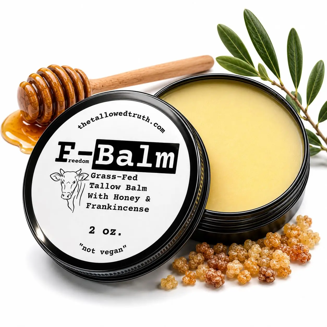 F-Balm Grass-Fed Tallow Balm for Face & Body - Beef Tallow for Skin Moisturizer, Gentle Nourishing Soothing Body Care, Honey & Frankincense, 2 oz