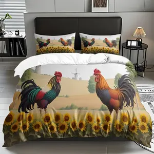 2/3 PCS Rooster Pattern Theme Luxury Duvet Cover In The Field (1* Duvet Cover +1/2* Pillowcase, No Filling) Skin-Friendly Soft Digital Printed Bedding Set,For Christmas, New Year, Birthday Gifts For ,Friends! Suitable For All Year Round! Machine Washable