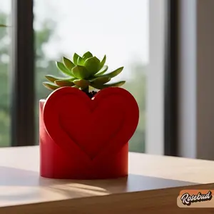 Modern Heart Plant Pot with Drainage & Saucer in Pink or Red – Unique Valentine’s Day Gift for Plant Lovers, 3d Printed Planter Couple Ideas, Standing