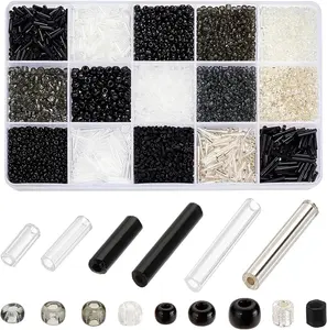 5000 count+ Glass Seed Beads 15 Styles Tube Bead Bugle Beads Black White  Small  Bead for Punk Style Friendship Bracelet  Making Beading Weaving Embroidery DIY Craft